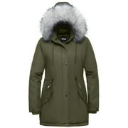 Women's Plus Size Winter Quilted Waterproof Coat with Detachable Hood(Army green, 6X)
